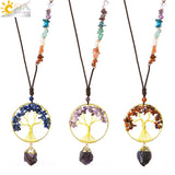 CSJA Healing 7 Chakra Tree of Life Necklace Natural Stone Amethysts Pendant