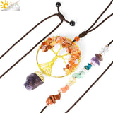 CSJA Healing 7 Chakra Tree of Life Necklace Natural Stone Amethysts Pendant