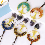 CSJA Healing 7 Chakra Tree of Life Necklace Natural Stone Amethysts Pendant