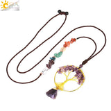 CSJA Healing 7 Chakra Tree of Life Necklace Natural Stone Amethysts Pendant