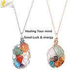 CSJA Healing 7 Chakras Pendant Necklaces Natural Raw Stone Crystal Necklace