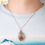CSJA Healing 7 Chakras Pendant Necklaces Natural Raw Stone Crystal Necklace