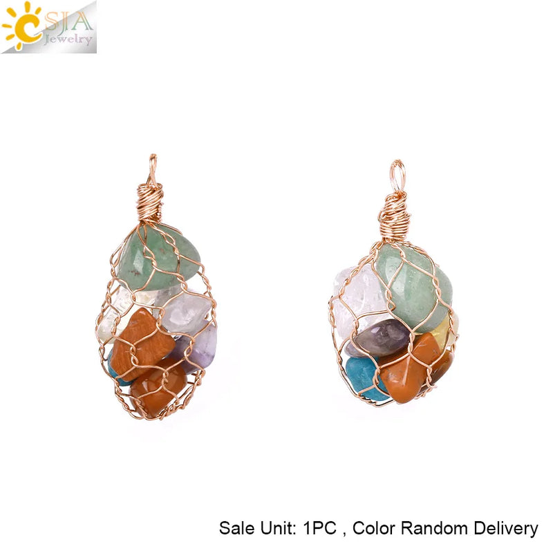 CSJA Healing 7 Chakras Pendant Necklaces Natural Raw Stone Crystal Necklace