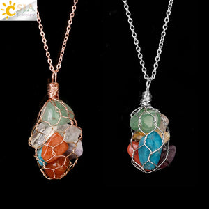 CSJA Healing 7 Chakras Pendant Necklaces Natural Raw Stone Crystal Necklace
