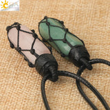 CSJA Healing Crystals Necklaces Stone Quartz Pendants Natural Rope Wrap