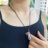 CSJA Healing Crystals Necklaces Stone Quartz Pendants Natural Rope Wrap
