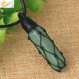 CSJA Healing Crystals Necklaces Stone Quartz Pendants Natural Rope Wrap