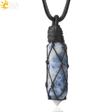 CSJA Healing Crystals Necklaces Stone Quartz Pendants Natural Rope Wrap