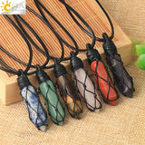 CSJA Healing Crystals Necklaces Stone Quartz Pendants Natural Rope Wrap