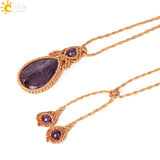 CSJA Pink Quartz Crystal Necklace Healing Stone Pendant Wrap Jewelry