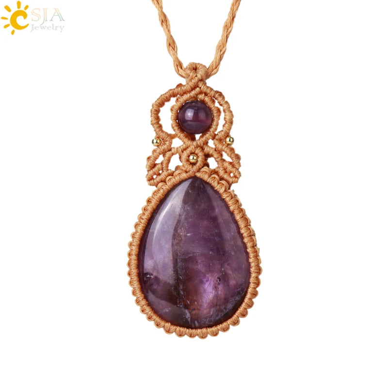 CSJA Pink Quartz Crystal Necklace Healing Stone Pendant Wrap Jewelry