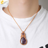 CSJA Pink Quartz Crystal Necklace Healing Stone Pendant Wrap Jewelry