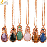 CSJA Pink Quartz Crystal Necklace Healing Stone Pendant Wrap Jewelry
