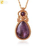CSJA Pink Quartz Crystal Necklace Healing Stone Pendant Wrap Jewelry