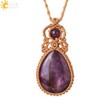 CSJA Pink Quartz Crystal Necklace Healing Stone Pendant Wrap Jewelry