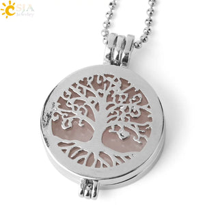 CSJA Healing Stone Pendant Tree of Life Aromatherapy Necklace