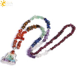 CSJA 7 Chakras Beads Pendant Necklace Natural Stone Chip Reiki Jewelry