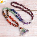 CSJA 7 Chakras Beads Pendant Necklace Natural Stone Chip Reiki Jewelry