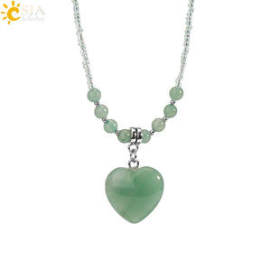 CSJA Heart Quartz Pendant Necklace Natural Amethysts