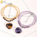 CSJA Heart Quartz Pendant Necklace Natural Amethysts