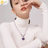 CSJA Heart Quartz Pendant Necklace Natural Amethysts