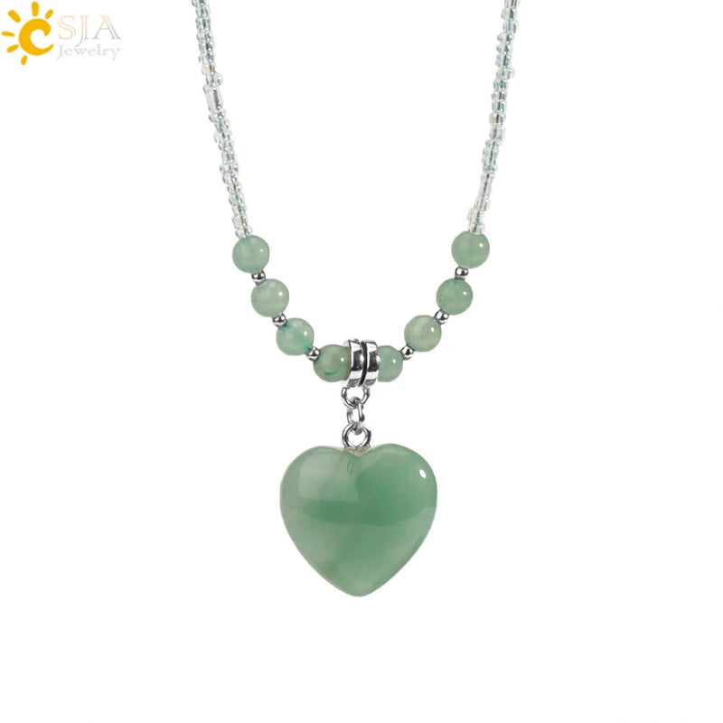 CSJA Heart Quartz Pendant Necklace Natural Amethysts