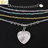 CSJA Heart Quartz Pendant Necklace Natural Amethysts