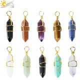 CSJA Hexagonal Crystal Necklace Rose Crystals Quartz Pendant