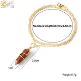 CSJA Hexagonal Crystal Necklace Rose Crystals Quartz Pendant