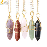 CSJA Hexagonal Crystal Necklace Rose Crystals Quartz Pendant