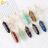 CSJA Hexagonal Crystal Necklace Rose Crystals Quartz Pendant