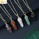 CSJA Hexagonal Crystal Necklace Rose Crystals Quartz Pendant