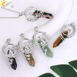 CSJA Hexagonal Crystal Necklace Cat Moon Star Pendant Healing Jewelry