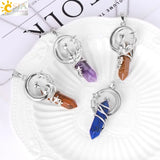 CSJA Hexagonal Crystal Necklace Cat Moon Star Pendant Healing Jewelry