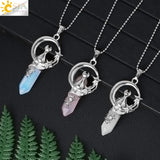 CSJA Hexagonal Crystal Necklace Cat Moon Star Pendant Healing Jewelry