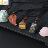 CSJA Pink Quartz Pendant Healing Fluorite Crystals Necklace