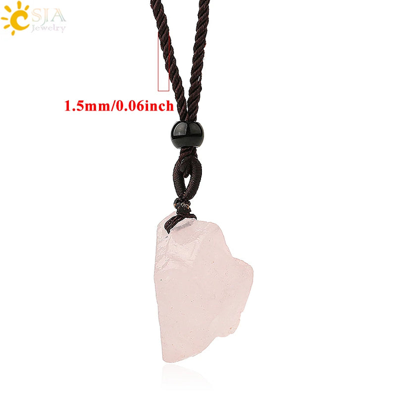 Natural Healing Stone Necklace Pendants Pink Quartz Fluorite Rose Crystals
