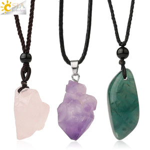 Natural Healing Stone Necklace Pendants Pink Quartz Fluorite Rose Crystals