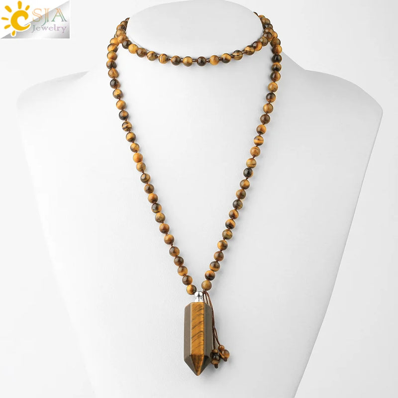 CSJA Gem Stone Necklace Hexagonal Perfume Bottle Pendant G675