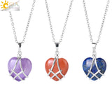 CSJA Heart Shape Crystal Pendant Necklace Amethyst Quartz H130