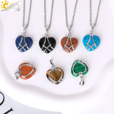 CSJA Heart Shape Crystal Pendant Necklace Amethyst Quartz H130
