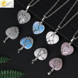 CSJA Heart Shape Crystal Pendant Necklace Amethyst Quartz H130