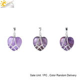 CSJA Heart Shape Crystal Pendant Necklace Amethyst Quartz H130