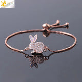 CSJA Rabbit Bracelet Opal Zircon Thin Link Rose Wrist Chain