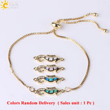 CSJA Rabbit Bracelet Opal Zircon Thin Link Rose Wrist Chain
