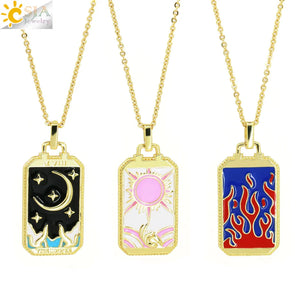 CSJA Geometric Big Pendant Necklace Tarot Cards Woman Jewelry