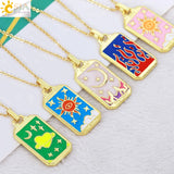 CSJA Geometric Big Pendant Necklace Tarot Cards Woman Jewelry