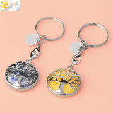 CSJA Natural Crystal Stone Tree of Life Keychain Lucky Key Ring Car Decor G498