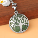 CSJA Natural Crystal Stone Tree of Life Keychain Lucky Key Ring Car Decor G498