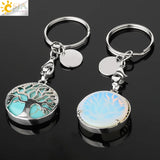 CSJA Natural Crystal Stone Tree of Life Keychain Lucky Key Ring Car Decor G498